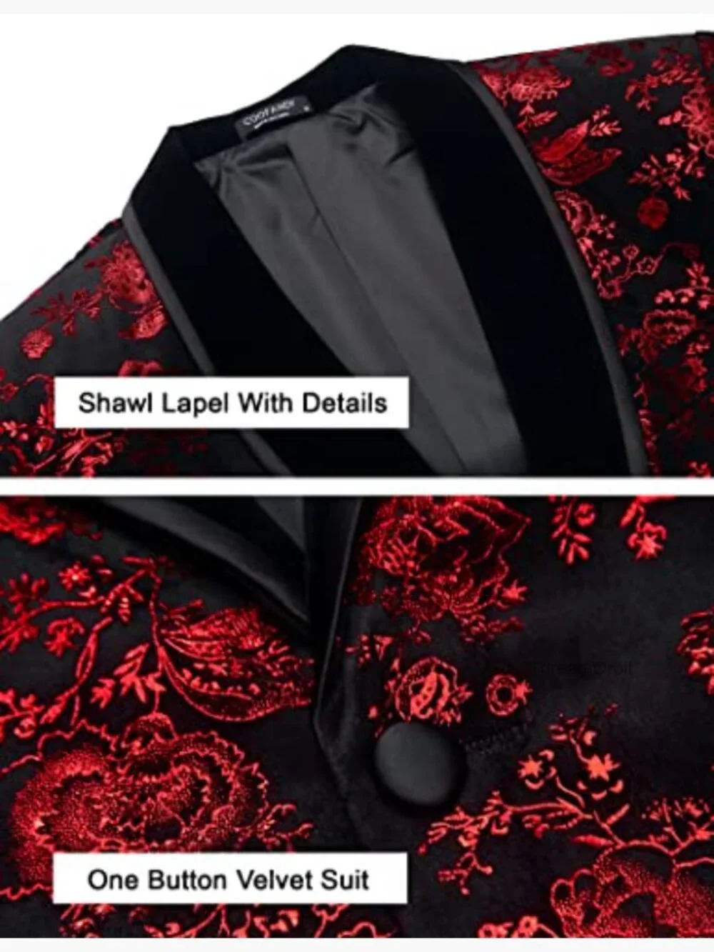Velvet Tuxedo Floral Blazer Jacket One Button Shawl Lapel Prom - Picture 6 of 7